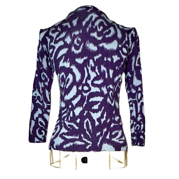 Boden 100% Wool Button-Up Cardigan in Purple & Blue Swirls w/ Suede Placket, 6 - Picture 5 of 16